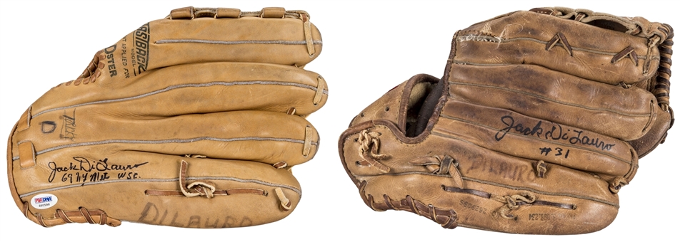 Lot of (2) 1969 Jack DiLauro Game Used & Signed Rawlings Gloves (PSA/DNA, Beckett & Letter of Provenance)